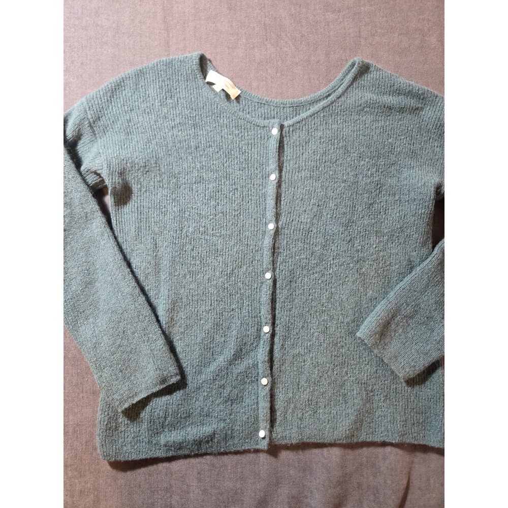Sézane Womens S Blue Solid Knit Round Neck Button Cardigan Mohair Baby Alpaca